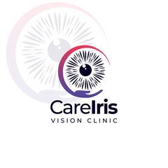 careiris vision clinic logo,  round hand and eyeball vector