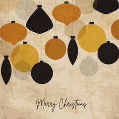 Vintage Christmas card with gold and black decorations. Chritmas balls template.