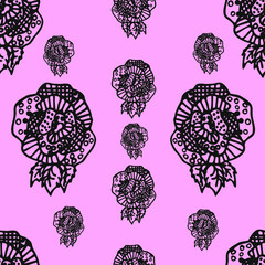 a pattern of black cute roses