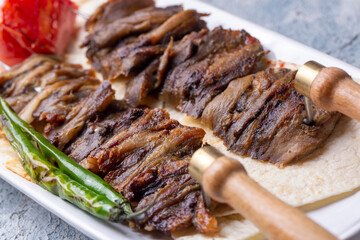 Traditional delicious Turkish food; Oltu cag kebabi, doner grilled kebab from Erzurum cuisine