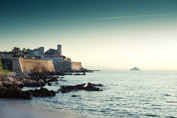 castle in the sea in Antibes, Grimaldi castle antibes, France. The Museo Picasso and the city of Antibes