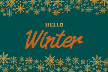A banner made of snowflakes with the inscription. Winter letters on a dark background in a circle of snowflakes for design. Christmas elements of crystal snowflakes in the color gold. Vector 