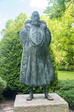 Czarnolas, Poland - June 10, 2021: Monument sculpture to Jan Kochanowski. Jan Kochanowski was Polish Renaissance poet who established poetic patterns that would become integral to Polish literary lang
