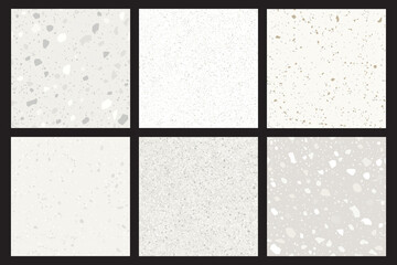 Collection of white terrazzo background, seamless pattern. Vector illustration, EPS 10