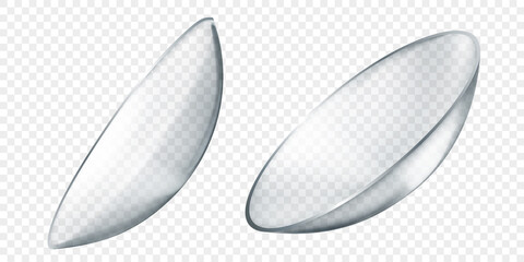 Realistic translucent contact lenses in gray color, isolated on transparent background