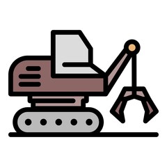 Mining excavator icon. Outline mining excavator vector icon color flat isolated