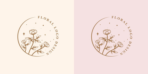 Botanical Hand Drawn collection Logo with Wild Flower and Leaves. Logo for spa and beauty salon, boutique, organic shop, wedding, floral designer, interior, photography, cosmetic. vector illustration