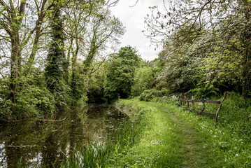 Fototapeta na wymiar Bend in the canal in summer UK countryside
