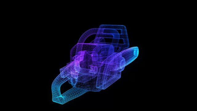Chainsaw gasoline cutter machinery technology. format. Wire-frame created of 3d.