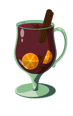 Mulled wine with orange slice and cinnamon stick and anise. Winter drink