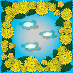 Fototapeta na wymiar A template of a greeting card with girasol and clouds