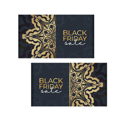 Advertising Template For Black Friday In Dark Blue With Greek Gold Pattern