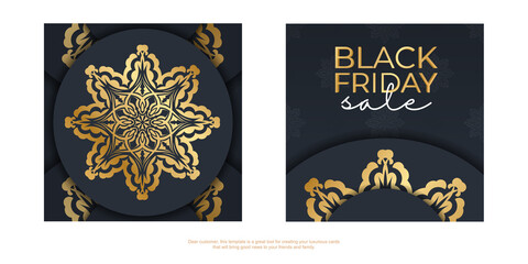 Baner Template For Black Friday In Dark Blue With Round Gold Ornament