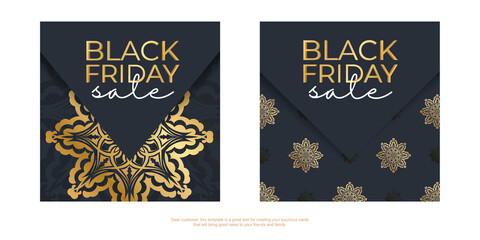 Baner Template For Black Friday In Dark Blue With Round Gold Pattern
