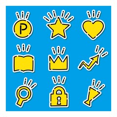 アイコンセット07（黄色・青色・ショッピングなどで使えそうな丸くてシンプルでかわいいアイコンセット）