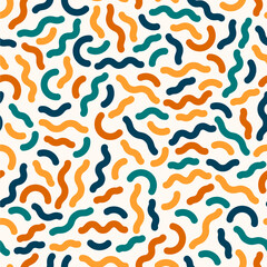 Abstract geometric mess background. Colorful seamless vector pattern with shapes and arcs.