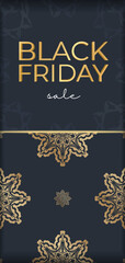 Fototapeta na wymiar Dark blue black friday sale advertisement template with luxury gold pattern