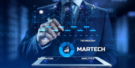 Martech marketing technology concept on virtual screen interface.