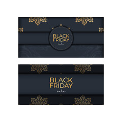 Dark blue black friday sale advertisement template with round gold pattern