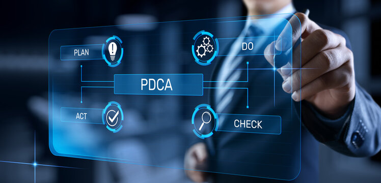 PDCA Plan Do Act Check Business technology concept.