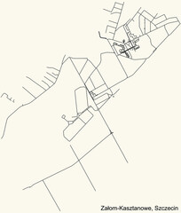 Detailed navigation urban street roads map on vintage beige background of the quarter Załom-Kasztanowe municipal neighborhood of the Polish regional capital city of Szczecin, Poland