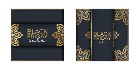 Dark Blue Black Friday Sale Advertising Template with Greek Gold Ornament