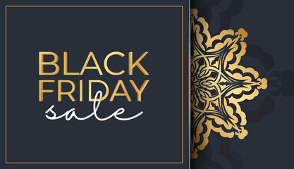 Dark Blue Black Friday Sale Baner Template with Round Gold Ornament