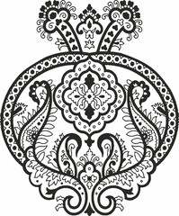 black and white original hand draw line art ornate flower design. Indian traditional style