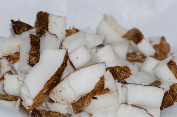 Raw Coconut pieces Food Closeup