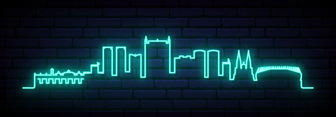 Blue neon skyline of Fortaleza. Bright Fortaleza City long banner. Vector illustration.