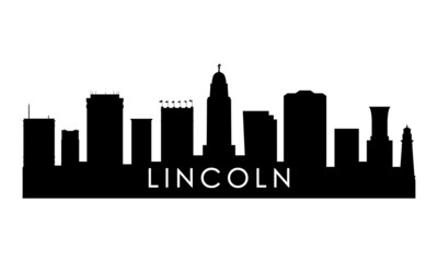 Lincoln skyline silhouette. Black Lincoln city design isolated on white background.