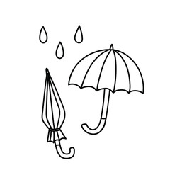 Contour image of an open and closed umbrella. Black silhouette of the autumn accessory Doodle icon, A simple black hand drawing for decoration. Vector clipart