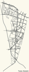 Detailed navigation urban street roads map on vintage beige background of the quarter Turzyn municipal neighborhood of the Polish regional capital city of Szczecin, Poland