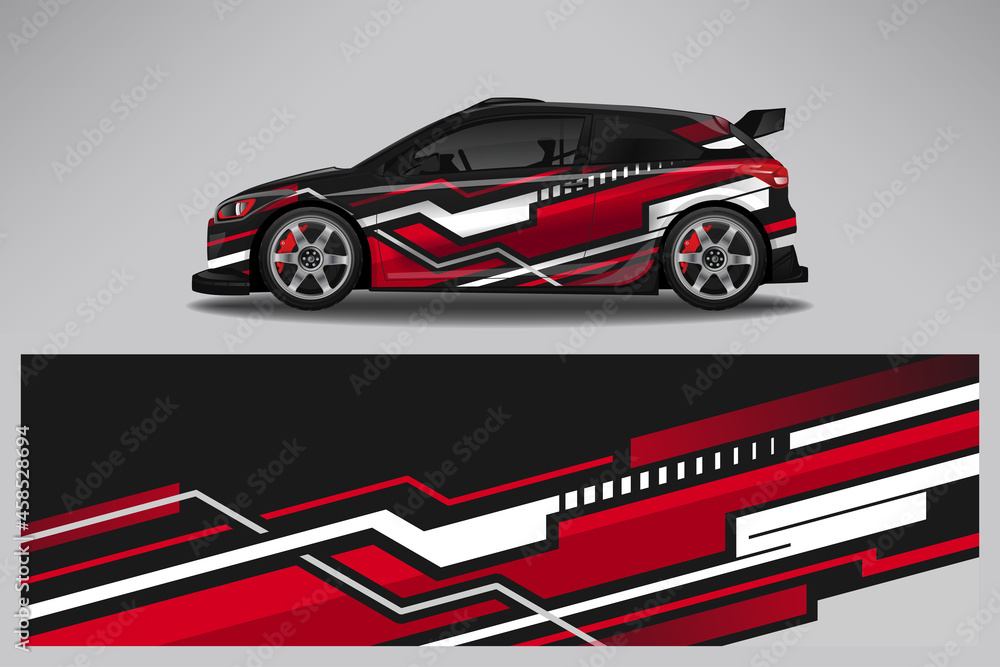 Wall mural Wrap car vector design decal. Graphic abstract line racing background design for vehicle, race car, rally, adventure livery camouflage.