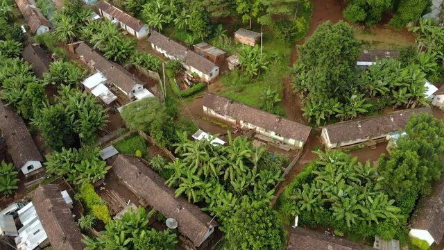 aerial flyby shot of lushoto town based in tanga region of tanzania remote calm district in usambara mountains in east africa