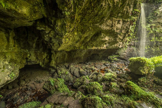 PollnaGollum Cave and waterfall, Game of Thrones filming location, Belmore forest, County Fermanagh, Northern Ireland, Cave or hole of the dove (pollnagollum)