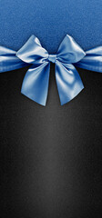 black friday gift card with shiny blue ribbon bow isolated on glittering black background template...
