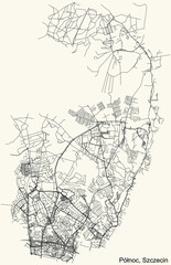 Detailed navigation urban street roads map on vintage beige background of the quarter Północ district of the Polish regional capital city of Szczecin, Poland