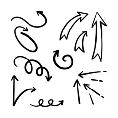 Illustration of doodle sketch arrows. Hand drawn vector Arrow Set.