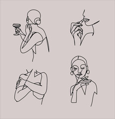 One line woman portrait, creative freehand composition in contemporary abstract style. Beauty fashion female young figure, design for print, card, poster