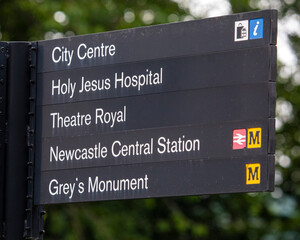 Signposts in Newcastle Upon Tyne, UK