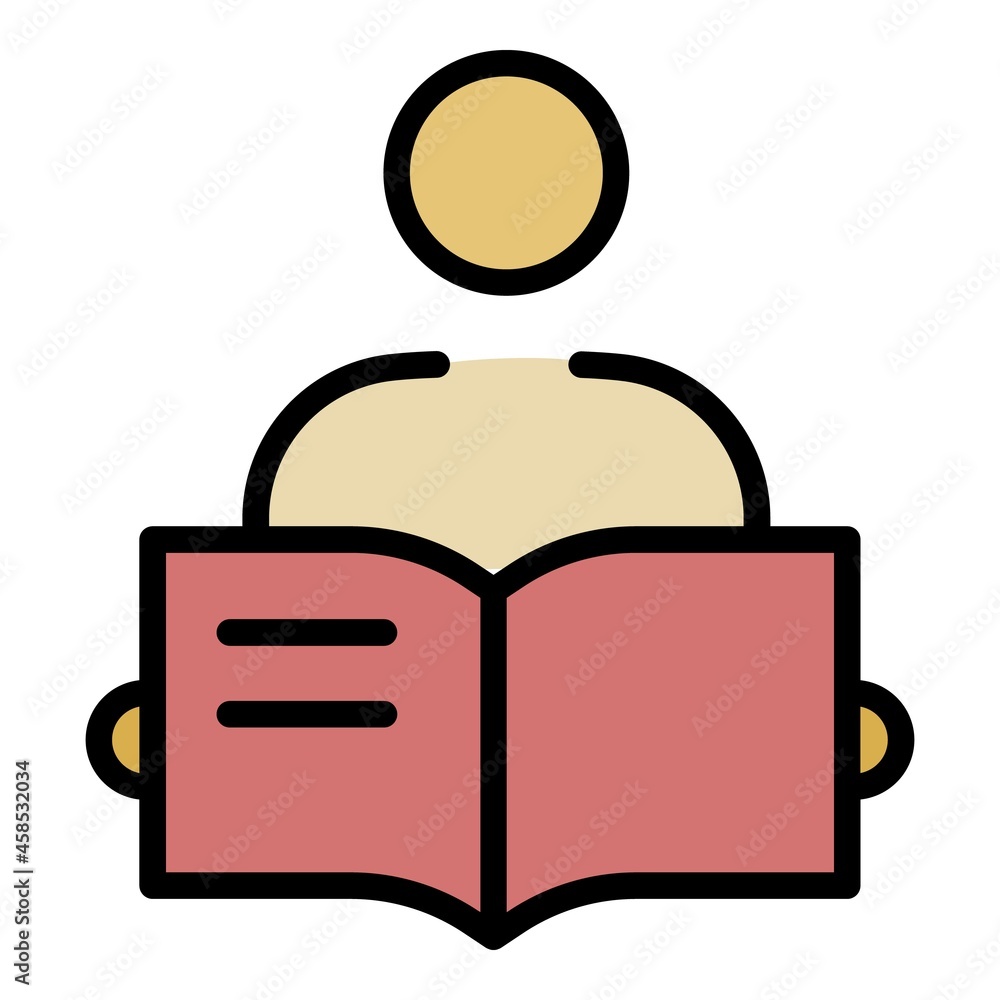 Poster man open book icon. outline man open book vector icon color flat isolated