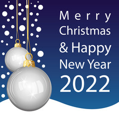 Merry Christmas and Happy New Year 2022. Vector greeting card.