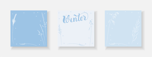 Set of New Year cards - flat cartoon drawing. Festive winter mood for cover or template.