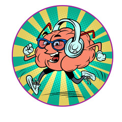 a runner on a jog listens to music. human brain character, smart wise