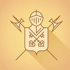 vector classic heraldic key logo with knight head and crossed halberds