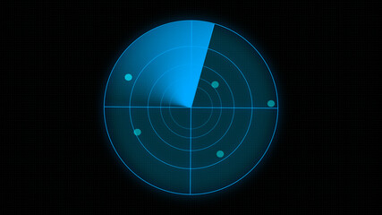 Radar HUD Screen Animation 4K.  Technology interface HUD rotating on dark virtual screen with animated interface.