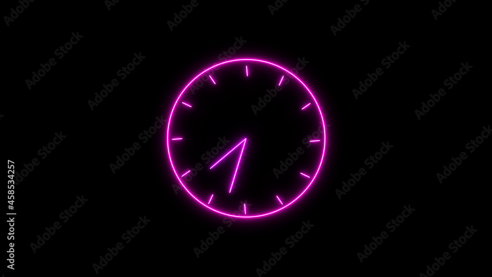 Poster clock animation. pink color neon light clock. abstract pink color neon light clock animation on colo