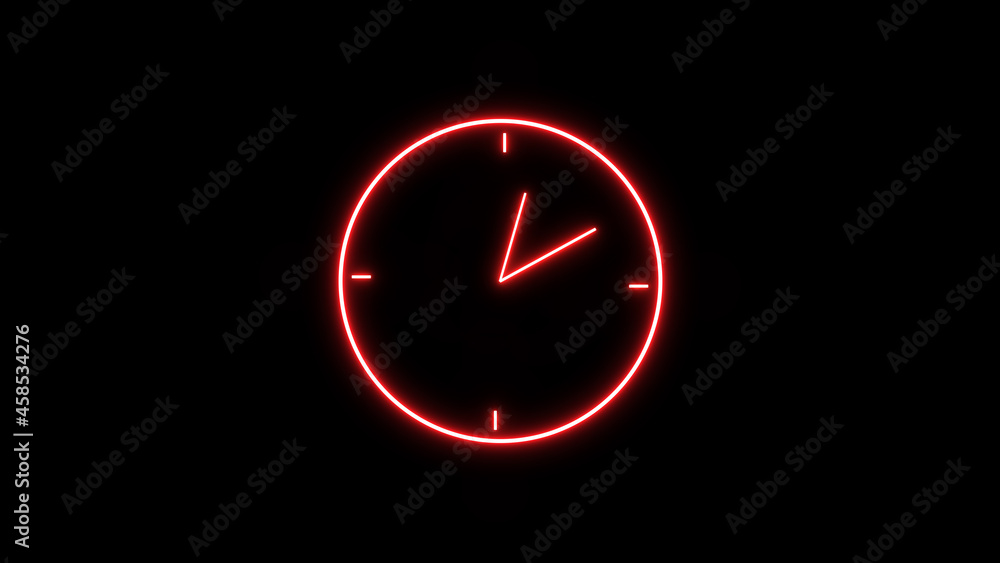 Poster clock animation. colorful neon light clock. abstract colorful neon light clock animation on colorful