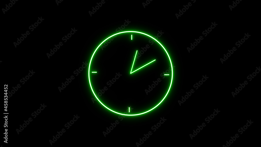 Poster clock animation. colorful neon light clock. abstract colorful neon light clock animation on colorful
